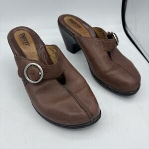 Born Concepts Mule Clogs Womens Size 8 Brown Leather Buckle Strap‎ Block Heel